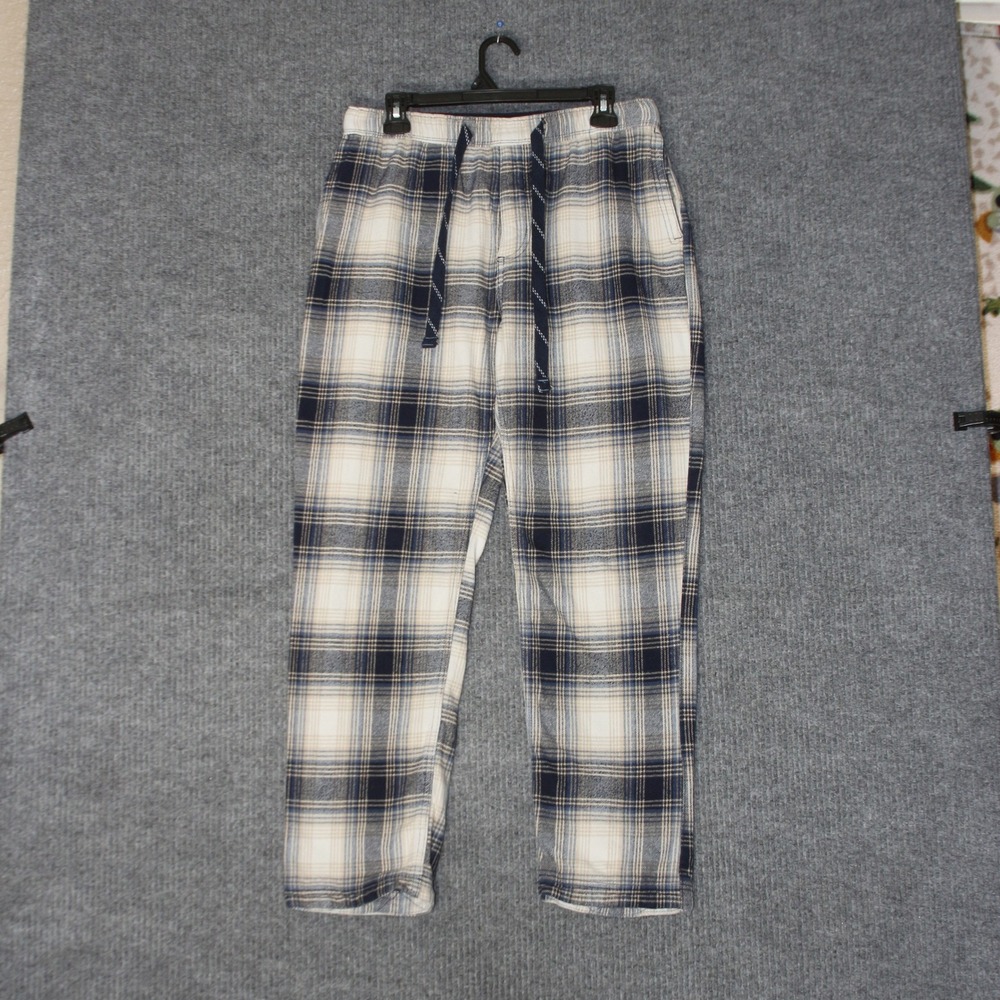FatFace Plaid Flannel Lounge Pants Mens M Blue Cream Tartan Pajamas Sleepwear